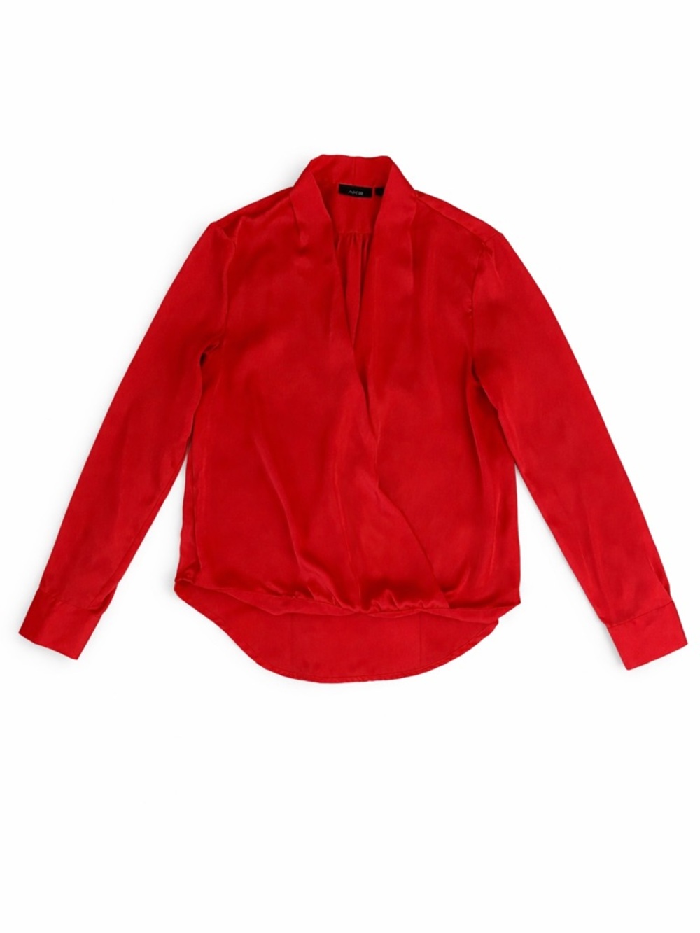 APT. 9 Women’s Red V-Neck Long-Sleeve Wrap Satin Like Blouse Size Small